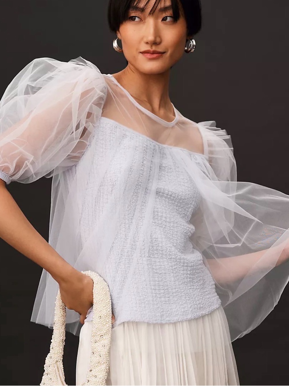 Anthropologie Pale Blue Sheer Puff-Sleeve Blouse